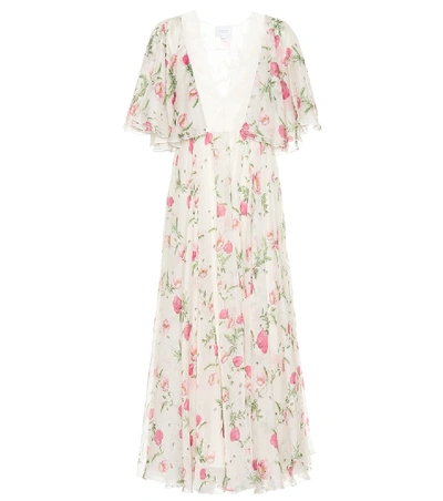 Shop Giambattista Valli Lace-trimmed Floral Silk Midi Dress In White