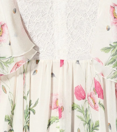 Shop Giambattista Valli Lace-trimmed Floral Silk Midi Dress In White
