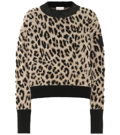 Shop Moncler Leopard Wool And Cashmere Sweater In Beige