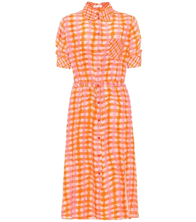 Shop Altuzarra Vittoria Checked Silk Dress In Orange