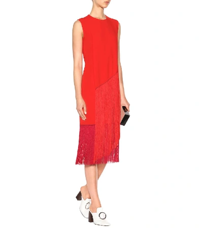 Shop Stella Mccartney Fringed Crêpe Dress In Red