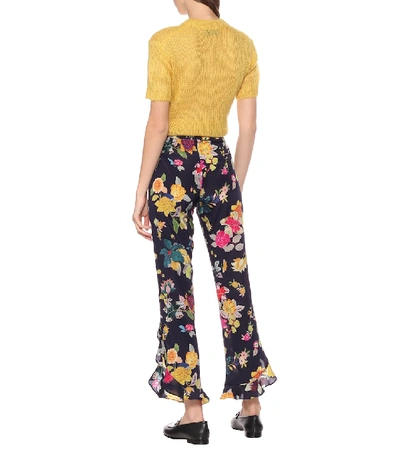 Shop Etro Mid-rise Floral Stretch-silk Pants In Blue
