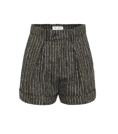 Shop Saint Laurent High-rise Striped Linen-blend Shorts In Black