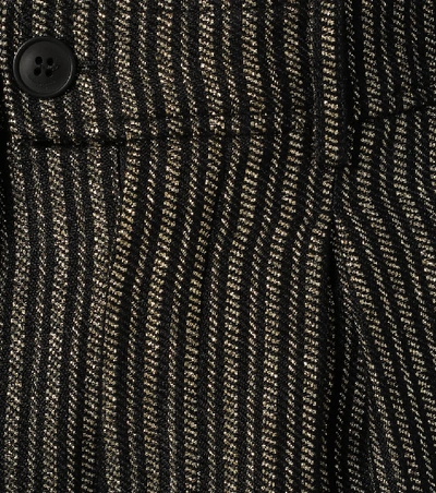 Shop Saint Laurent High-rise Striped Linen-blend Shorts In Black
