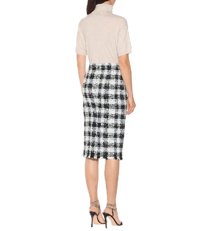 Shop Alexander Mcqueen Checked Tweed Pencil Skirt In Blue