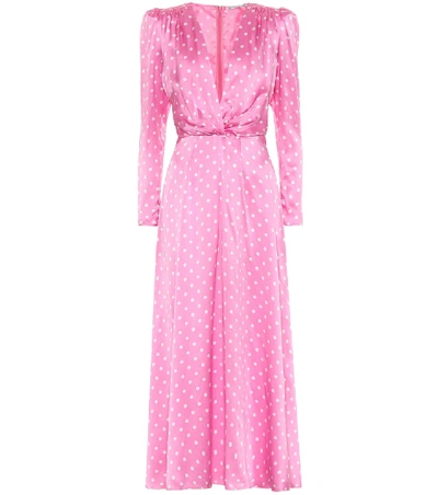 Shop Alessandra Rich Polka-dot Silk-satin Midi Dress In Pink