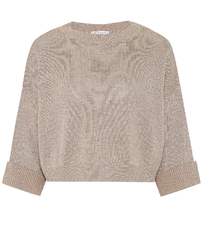 Shop Brunello Cucinelli Cropped Cotton-blend Sweater In Beige