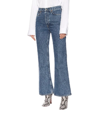 Shop Re/done '70s Utlra High-rise Flared Jeans In Blue
