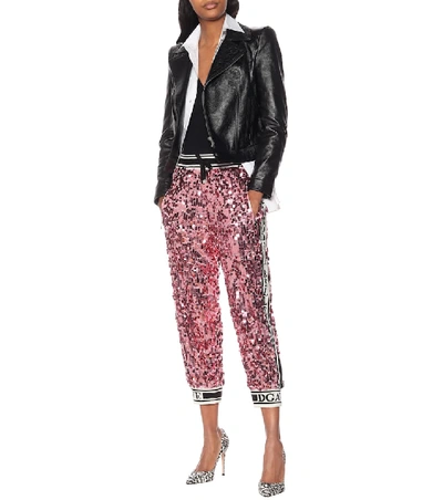 Shop Dolce & Gabbana Sequined Trackpants In Pink