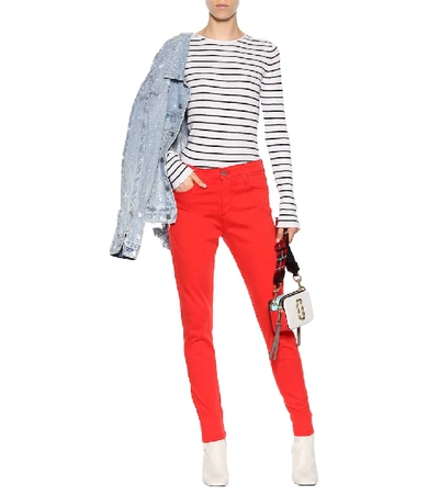 Shop Ag The Farrah Ankle Skinny Jeans In Red