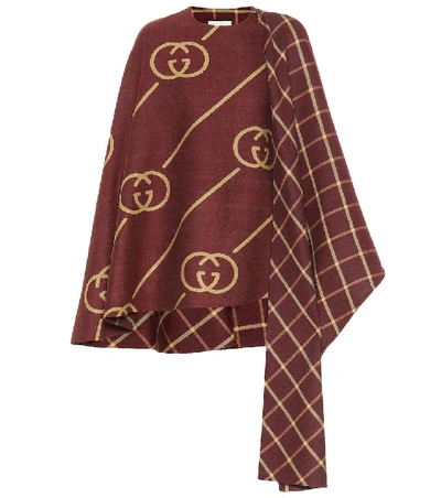 Shop Gucci Wool And Silk Cape In Brown