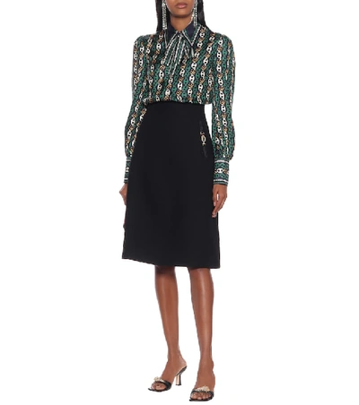 Shop Gucci Wool And Silk Crêpe-cady Skirt In Black