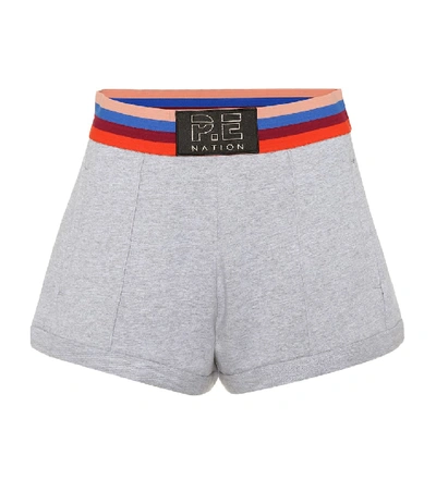 Shop P.e Nation Starting Whistle Cotton Shorts In Grey