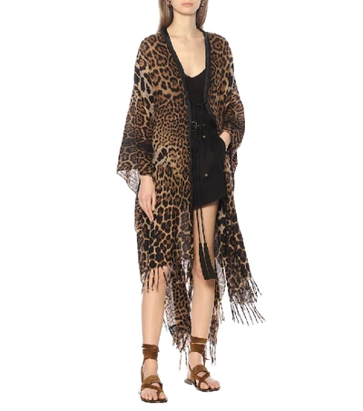 Shop Saint Laurent Leopard-print Silk Kaftan In Brown