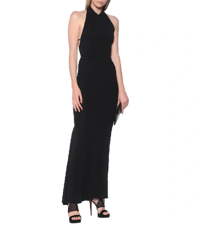 Shop Alaïa Ribbed-knit Halterneck Gown In Black