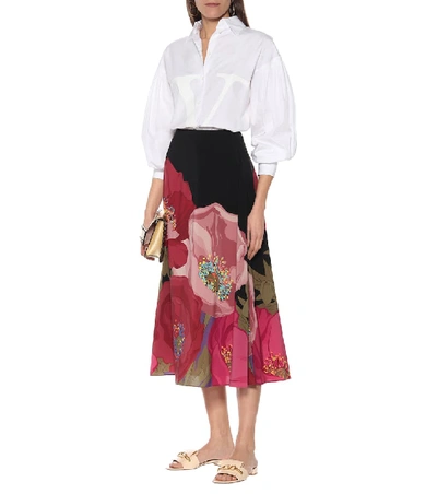 Shop Valentino Floral Silk Skirt In Red