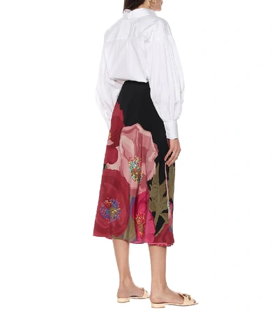 Shop Valentino Floral Silk Skirt In Red