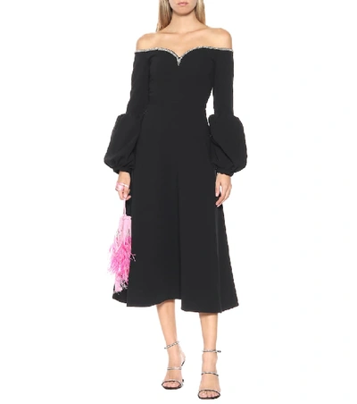 Shop Self-portrait Crêpe Off-the-shoulder Midi Dress In Black