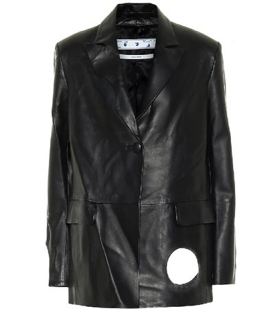 Shop Off-white Cut-out Leather Jacket In Black