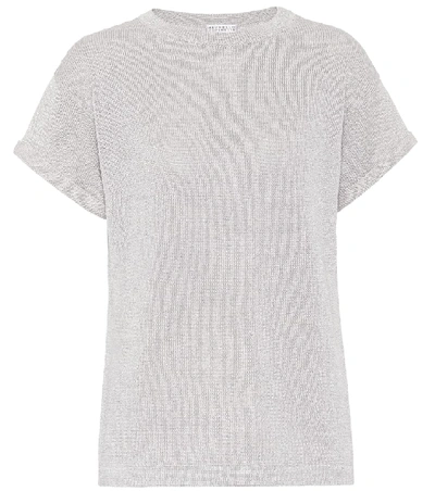 Shop Brunello Cucinelli Cotton-blend Knit T-shirt In Grey