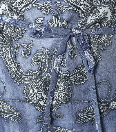Shop Etro Printed Silk Poncho In Blue
