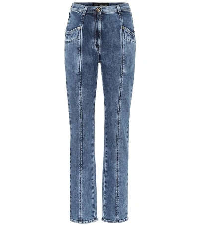 Shop Versace High-rise Straight Jeans In Blue