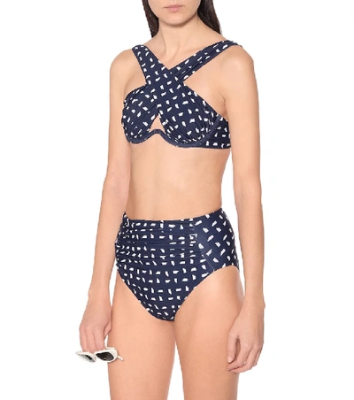 Shop Self-portrait Sail Cross-over Bikini Top In Blue