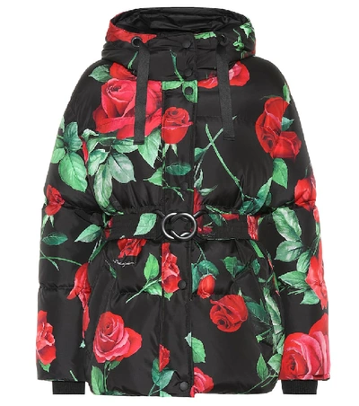 Shop Dolce & Gabbana Rose-print Coat In Black