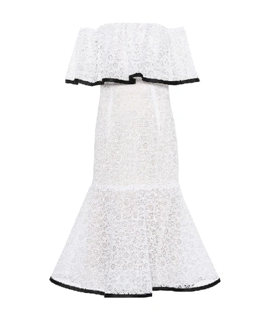 Shop Carolina Herrera Off-the-shoulder Lace Gown In White