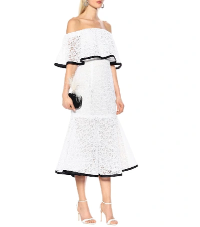 Shop Carolina Herrera Off-the-shoulder Lace Gown In White