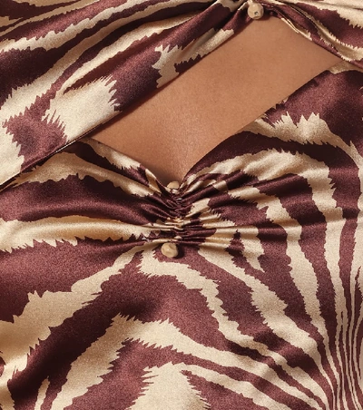 Shop Ganni Tiger-print Stretch-silk Blouse In Brown