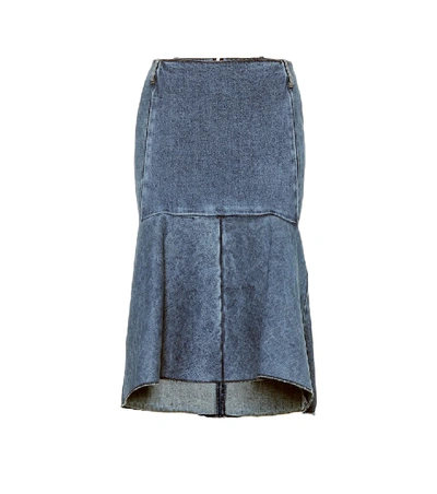 Shop Balenciaga High-rise Denim Godet Skirt In Blue