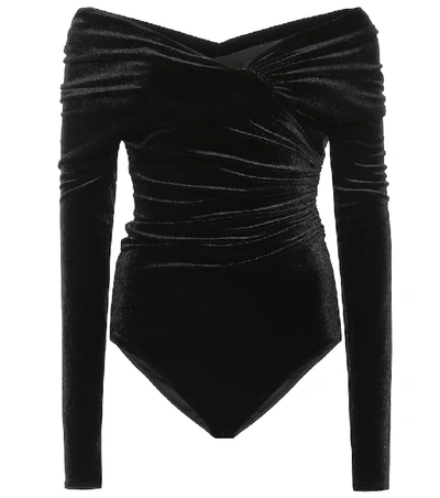 Shop Alexandre Vauthier Off-the-shoulder Velvet Bodysuit In Black