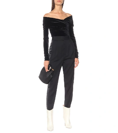 Shop Alexandre Vauthier Off-the-shoulder Velvet Bodysuit In Black