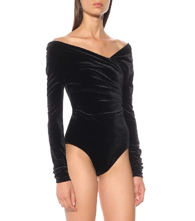Shop Alexandre Vauthier Off-the-shoulder Velvet Bodysuit In Black