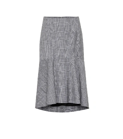 Shop Balenciaga Checked Wool Midi Skirt In Grey