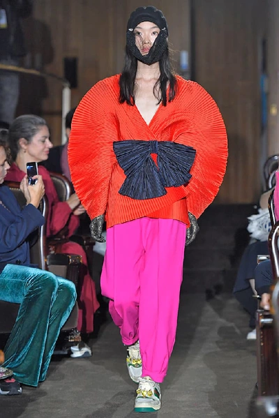 Shop Gucci Plissé Duchess-satin Jacket In Red
