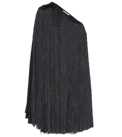 Shop Saint Laurent Fringed One-shoulder Minidress In Black