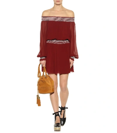 Shop Tory Burch Silk Off-the-shoulder Minidress In Red