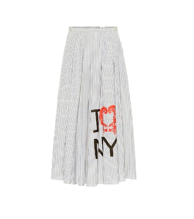 Shop Rosie Assoulin Striped Cotton Midi Skirt In Blue
