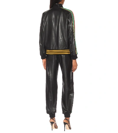 Shop Gucci Appliquéd Leather Bomber Jacket In Black