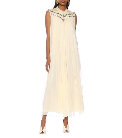 Shop Chloé Embellished Silk Midi Dress In Beige