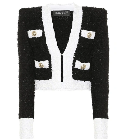 Shop Balmain Cotton-blend Bouclé Jacket In Black