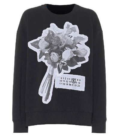 Shop Mm6 Maison Margiela Printed Cotton-blend Sweatshirt In Black
