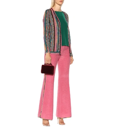 Shop Missoni Low-rise Flared Stretch-knit Pants In Pink