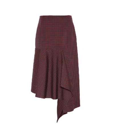 Shop Balenciaga Checked Wool Midi Skirt In Red