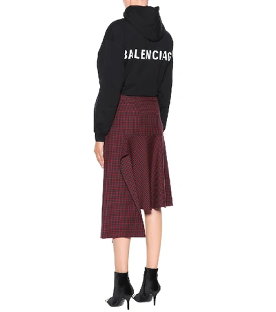 Shop Balenciaga Checked Wool Midi Skirt In Red