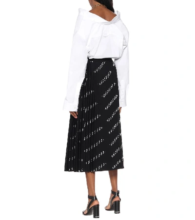 Shop Balenciaga Logo Pleated Midi Skirt In Black