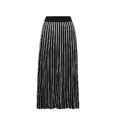 Shop Tory Burch Pleated Striped Knit Midi Skirt In Black