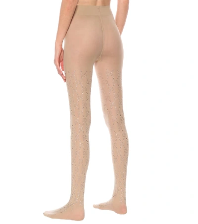 Shop Gucci Gg Crystal-embellished Tights In Beige